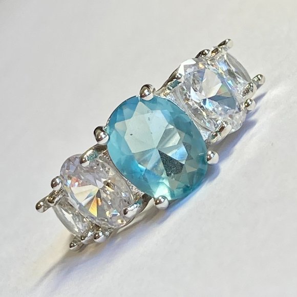 Silver Topaz Blue Cubic Zirconia Anniversary Ring Size 7 Plated Simulated - Picture 2 of 9